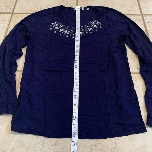 Reitmans Embellished Neckline Long Sleeve Top - Navy Blue - Size L - Picture 7 of 7